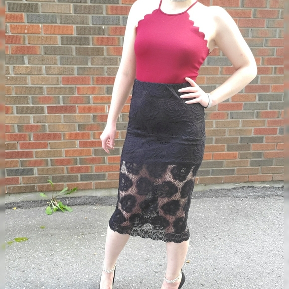 Floral Lace Pencil Skirt - Picture 1 of 2